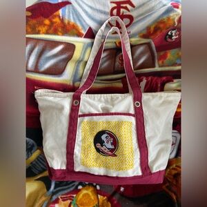 Florida State University Handcrafted Cream and Red Tote Bag with patchwork